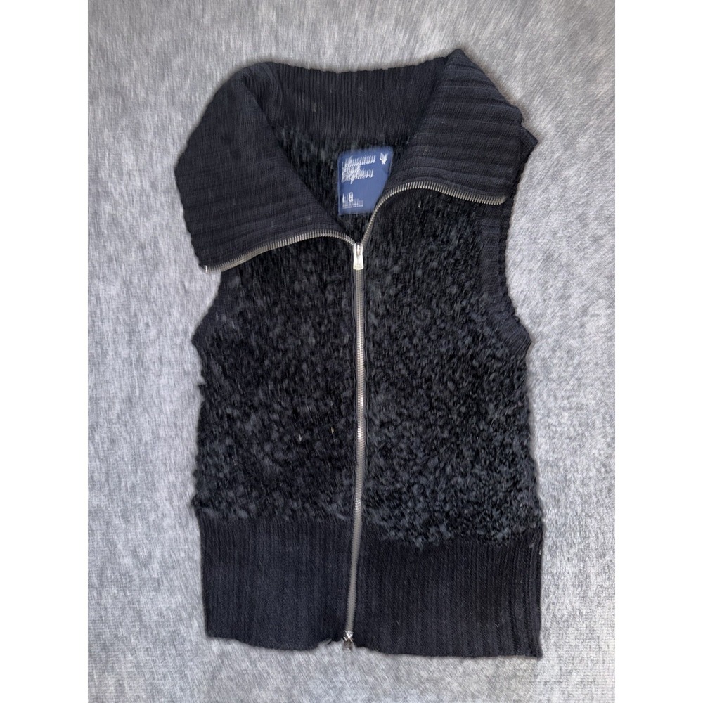 American Eagle Black Boucle Knit Zip Vest Mohair Blend Dark Academia L